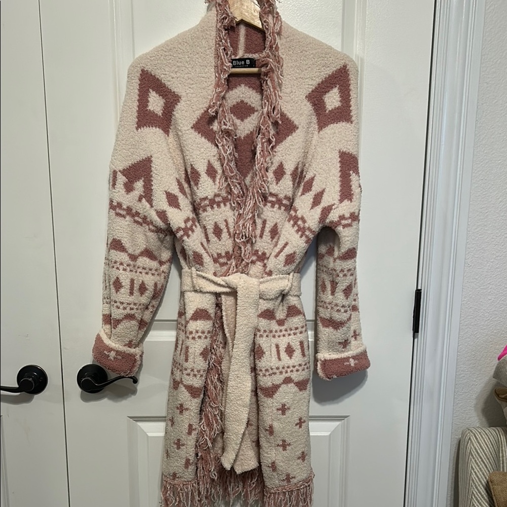 Patterned Beige and Brown Sweater Coat